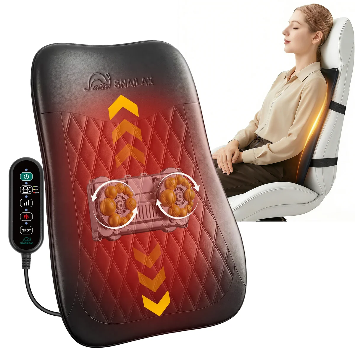 Snailax Ultra-Slim 4D Shiatsu Back Massager with Heat